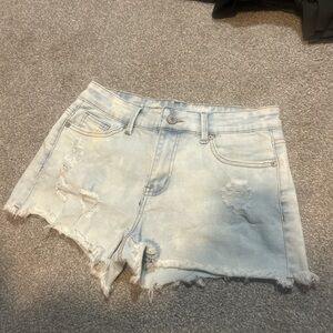 Women’s Light Blue Distressed Denim Low Rise Shorts